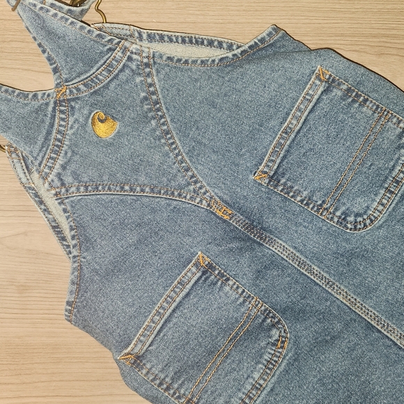 Carhartt Kids Blue Denim Overall Shorts - Picture 3 of 4